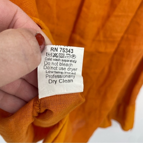 Terzo Millennio Blouse small 100% Linen Orange Italian Top Boho Ruffles - Picture 5 of 7